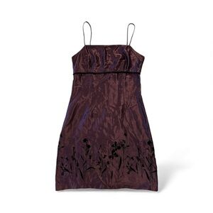 Younique Clothing Deep Purple Satin Dress with Black Flowers - Size 3/4